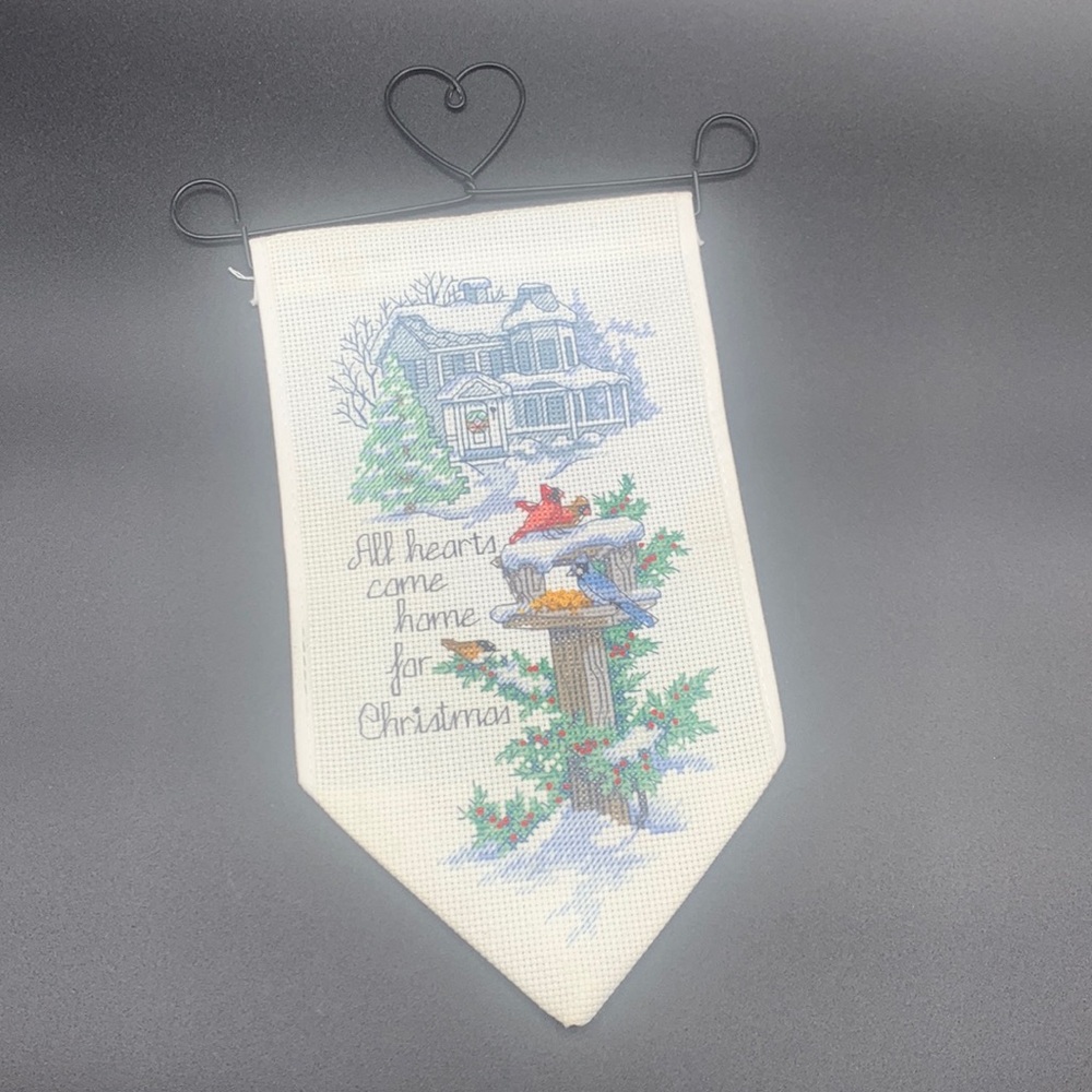 Completed 01’ Dimensions Banner for a Cozy Home Noel C’est L’Amour Cross Stitch